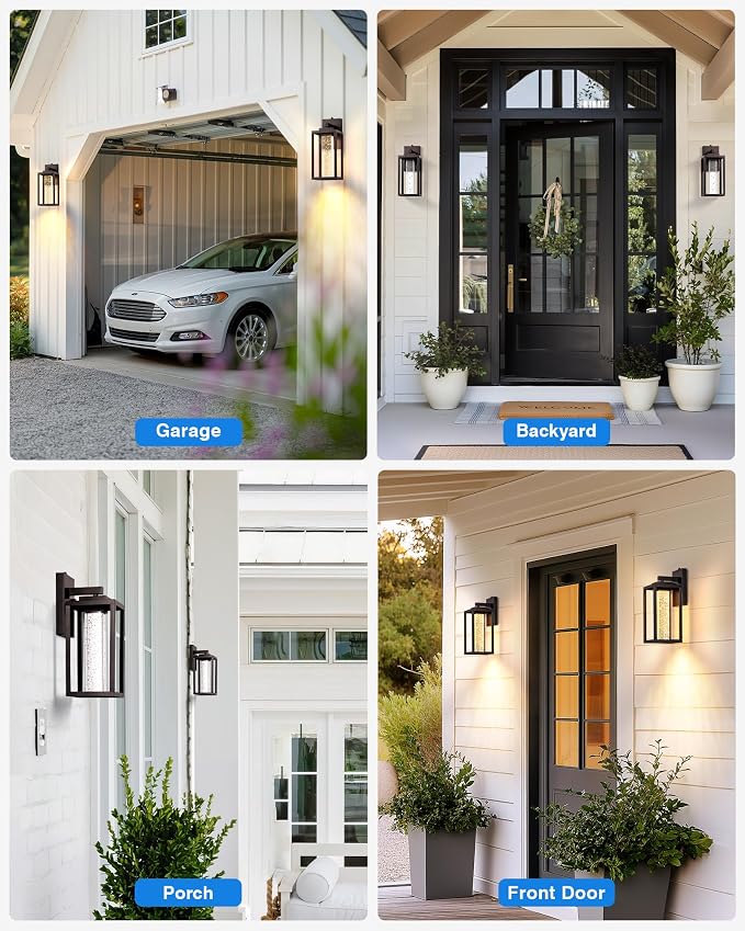 VIANIS Large Dusk to Dawn Porch Lights Outdoor, Oil Rubbed Bronze Exterior Garage Light Fixtures Wall Mount for House, Farmhouse Outdoor Wall Sconce Lantern with Integrated 10W LED Light Source