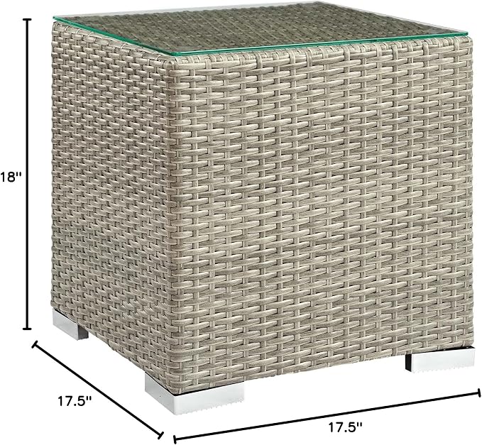 Modway Repose Wicker Rattan Glass Outdoor Patio Side End Table in Light Gray