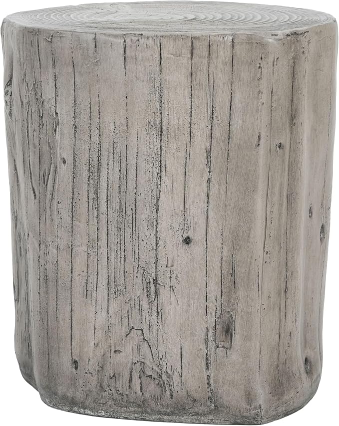 Realistic Tree Stump Side Table, Lightweight Concrete End Table for Indoor & Outdoor, Rustic Wood-Look Stool, Multi-Purpose Plant Stand, Weather-Resistant Accent Table, No Assembly Required, Gray