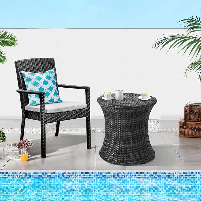 Sundale Outdoor Small Side Table Patio Rattan End Table 20 Inch Hourglass Wicker Accent Tables Steel Frame Lightweight Dark Grey