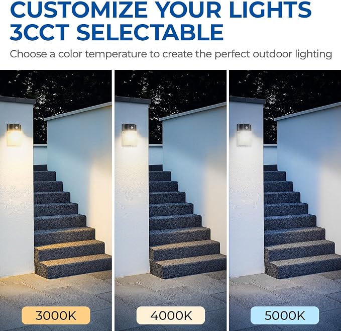 CINOTON 26W LED Wall Pack Light with Dusk to Dawn Sensor, 3CCT Black 2Pack | 100-277Vac, 26W/18W/13W Switchable, 3CCT Wall Lights, IP65 Waterproof, Outdoor Security Flood Lighting for Garage, Backyard