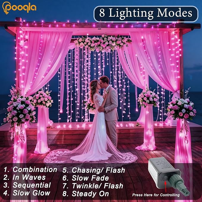 200 LED Pink Christmas Lights Outdoor String Lights, 66 ft | Green Wire Waterproof Twinkle Fairy Lights with Timer, 8 Modes Connectable String Lights Indoor Bedroom Halloween Decorations