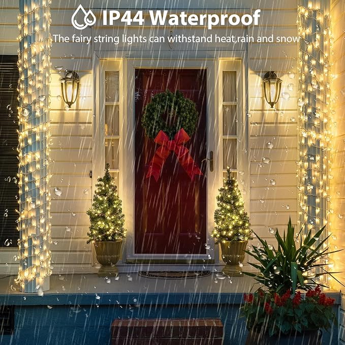 KAQ Connectable 240LED 88Ft String Lights Indoor Outdoor Timer, Warm White | Clear Wire Twinkle Fairy Lights Plug in with 13 Modes, IP44 Waterproof Design for Christmas Trees, Bedroom, Classroom, Patio