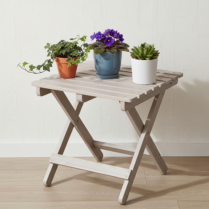 Shine Company Square Wooden Folding Solid Wood Side Table, Outdoor Adirondack Small Patio Table, Graystone