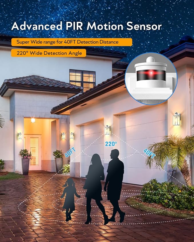 VIANIS 2 Pack Motion Sensor Exterior Lighting Fixtures Wall Mount, Modern White Outdoor Garage Lights, Anti-Rust Waterproof Outdoor Wall Sconce for House Coach Entryway, Dusk to Dawn Front Porch Light