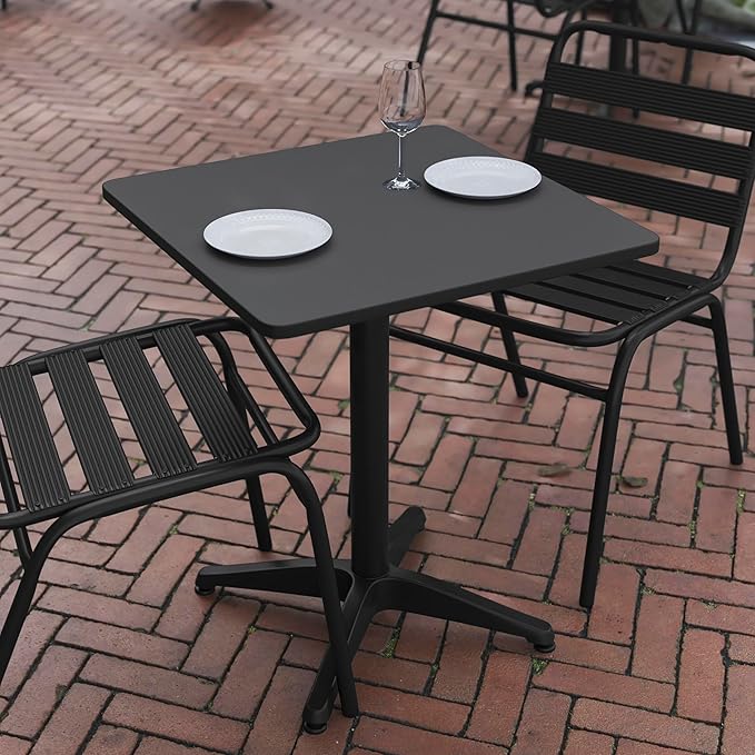 Flash Furniture Mellie 23.5'' Square Aluminum Indoor-Outdoor Table with Base, Black