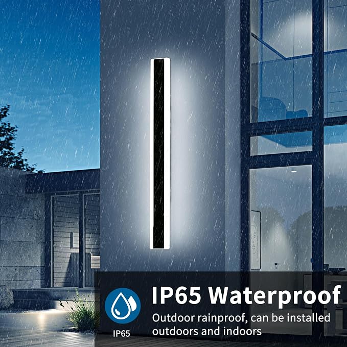 39.3inch Modern Outdoor Wall Light, Black Outside LED Long Wall Sconce, 6000K Cold White, 36W, IP65 Waterproof, Wall Mount Linear Exterior Lighting Fixture for House, Garage, Porch, Garden