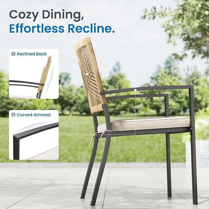 PHI VILLA Outdoor Dining Set for 4, 37" Square Table, Wicker Chairs | 5 Piece Patio Dining Set, Square Patio Dining Table Set with Patio Wicker Chairs for Garden, Porch, Deck