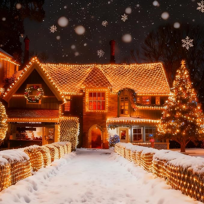 Net Lights Outdoor 10x10 FT, 8 Modes Connectable Mesh Lights with Plug- Connect 3 Sets, 30×10 FT Coverage, 270 LED Christmas Warm White for Trees, Bushes, Garden, Yard Decorations