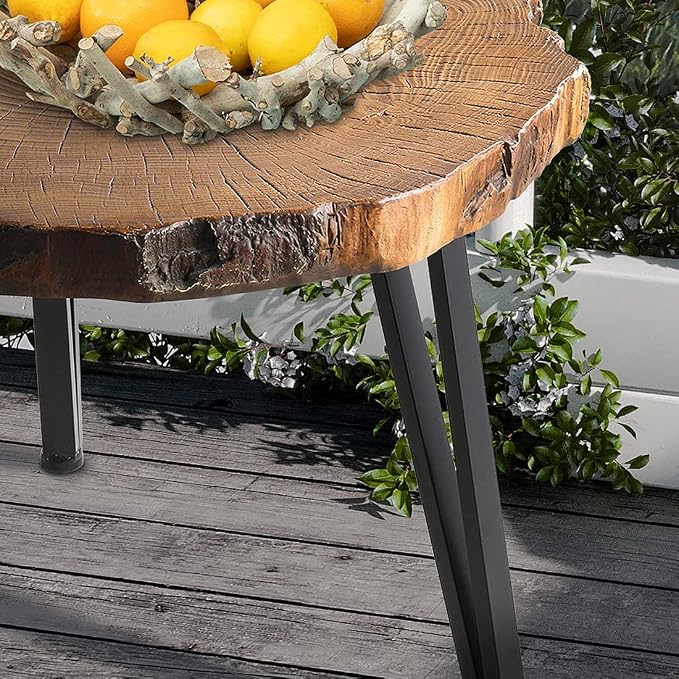 SUNBURY Outdoor Indoor Coffee Table, 31" Wooden Look Concrete Side Table, Modern Round Metal Coffee Table for Living Room, Bedroom, Garden, Backyard