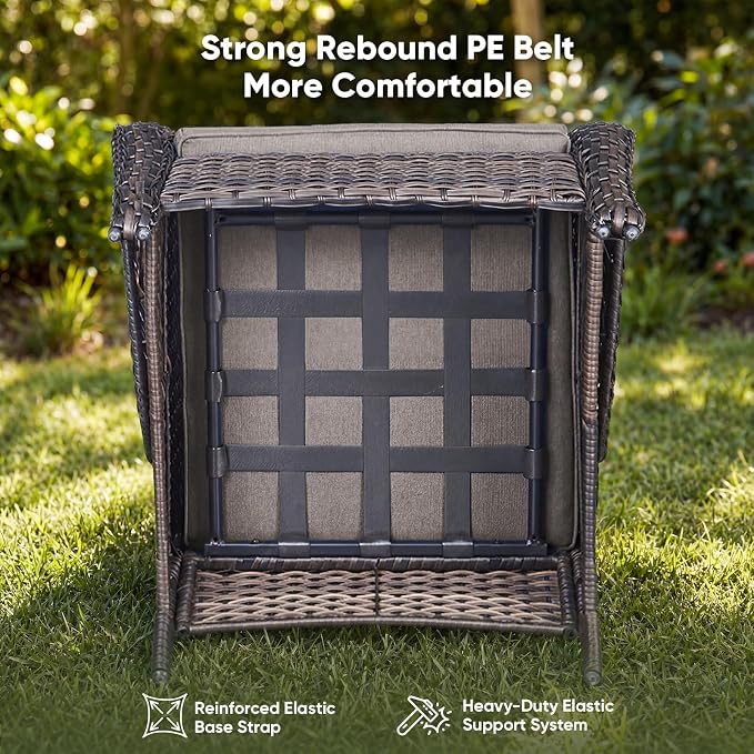 Rilyson Outdoor Wicker Patio Chairs Set of 2: Rattan Dining and Porch Chairs with High Back and Deep Seating (Brown/Grey)