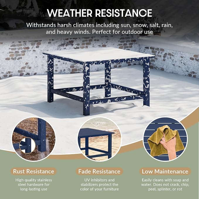 WestinTrends Malibu Low Outdoor HDPE Square Patio Coffee Table, Navy Blue