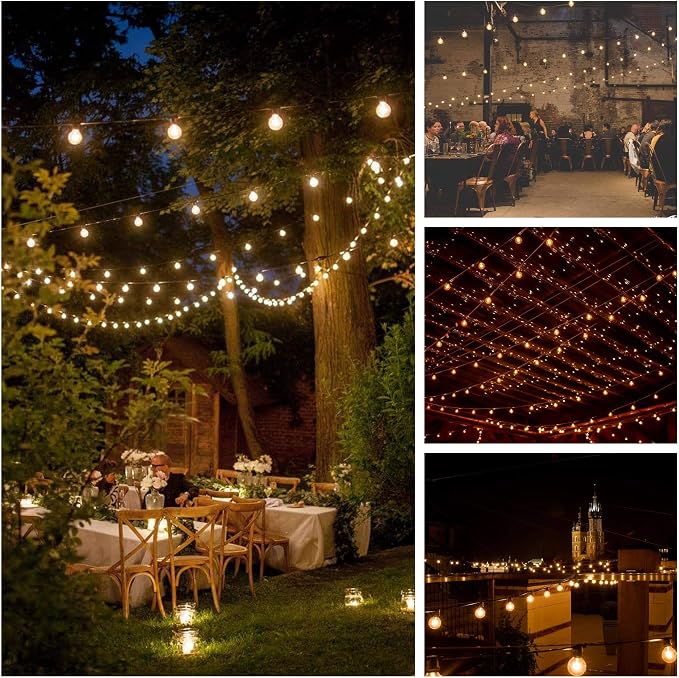 100 Foot Outdoor LED String Lights with G40 LED Globe Bulbs (Black Wire) | LED Outdoor String Lights for Patio Cafe Deck Party and Backyard Lighting