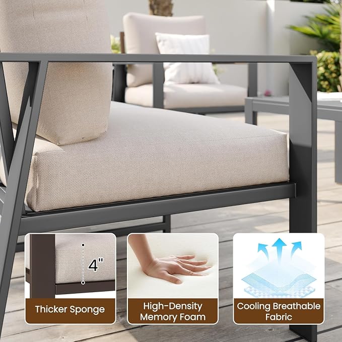 Outdoor Loveseat with Coffee Table Small Furniture Aluminum Patio Love Seat Couch Outdoor Chairs with 4" Cushion Loveseats Sofa for Poolside,Balcony,Deck,Yard