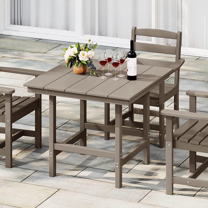 WestinTrends Ashore Outdoor HDPE 36" Square Patio Dining Table with Umbrella Hole, Weathered Wood