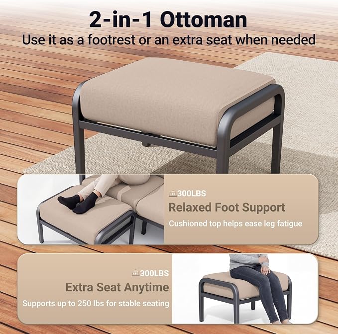 Aluminum Outdoor Patio Furniture Set, 11-Piece Sectional Sofa with 5.1" Thick Cushions, Swivel Rocking Chairs, 55,000 BTU Fire Pit Table, Outdoor Couch for Backyard, Deck, Khaki