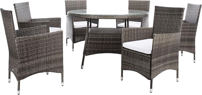 SAFAVIEH Outdoor Collection Challe Grey Brown/White Dining Set PAT7702C-3BX