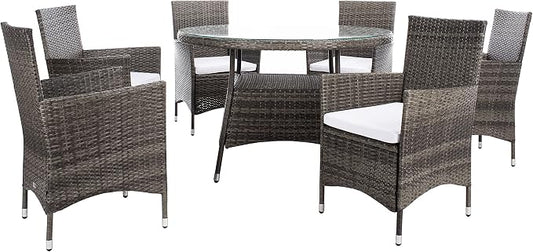 SAFAVIEH Outdoor Collection Challe Grey Brown/White Dining Set PAT7702C-3BX