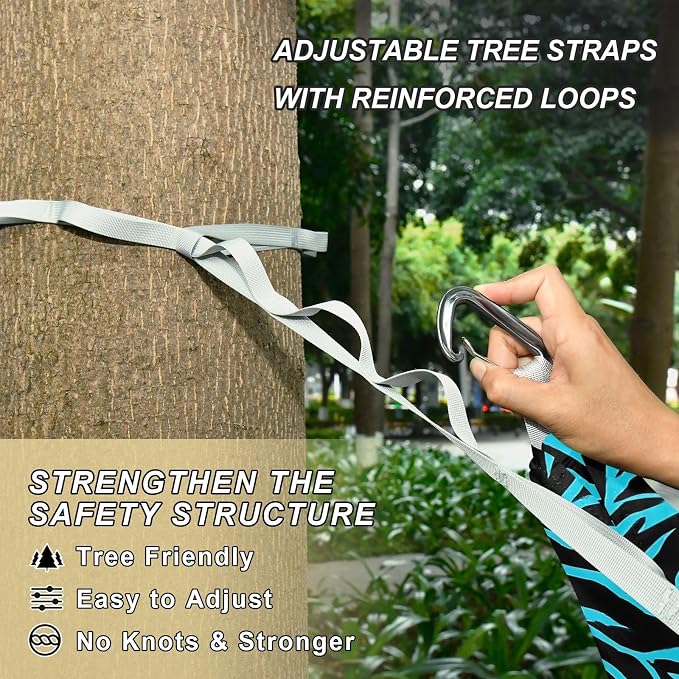 Camping Hammock Outdoor Hammocks for Outside Blue Zebra Stripe Animals Beach Trees Portable Lightweight with Pockets Tree Straps Indoor