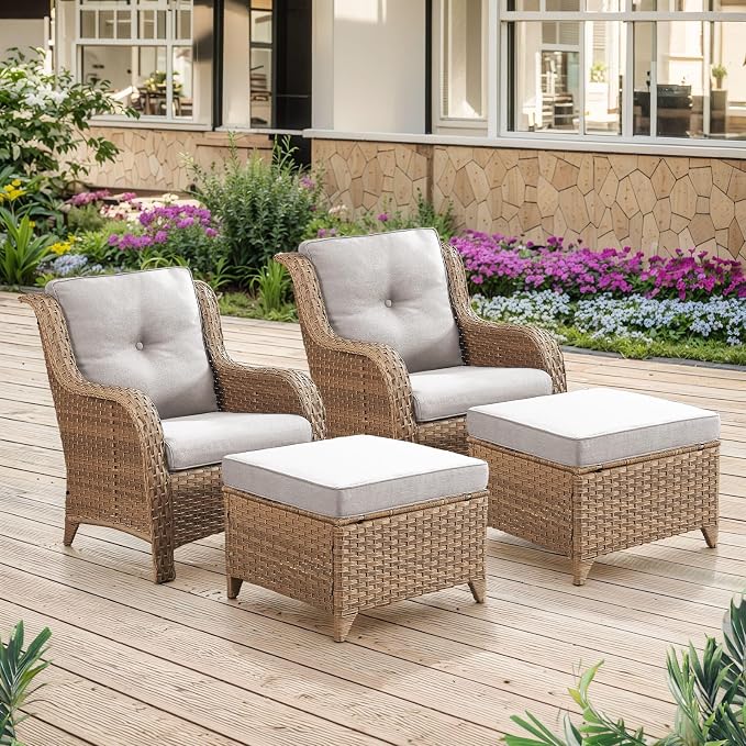 Belord Patio Chairs Set of 2-300 LBS Weight Capacity Outdoor Wicker Chairs with High Backrest Removable Cushion, All Weather Outdoor Seating Rattan Dining Chairs for Porch Balcony Backyard Yellow