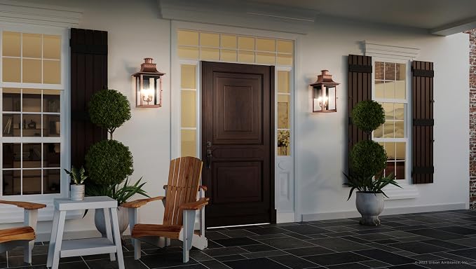Urban Ambiance Luxury Antique Outdoor Wall Light, Large Size: 23" H x 12" W, with French Country Style Elements, Rustic Copper Finish, UQL1411, Longview Collection