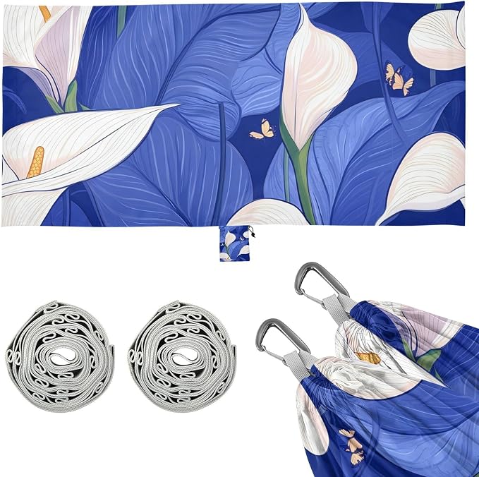 Blue Calla Lily Floral Print Hammocks with Portabl Carry Bag Indoor Hammock for Outside Patio Garden