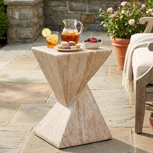 Christopher Knight Home 18.5 Inch Modern Outdoor Faux Concrete Side Table, Patio End Table with Sculptural Fluted Geometric Design, Accent Table for Garden Balcony Poolside