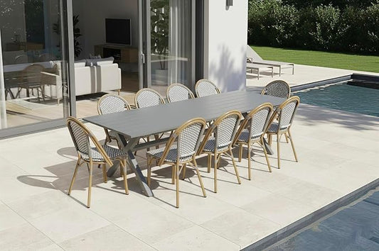 PURPLE LEAF 11 Pieces Outdoor Dining Set Patio Furniture Set with Large Aluminum Table and French Bistro Chairs for Garden Backyard Gray Patio Dining Set
