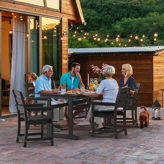nalone Outdoor Dining Table for 6 - Person, 67"x32" Rectangular Patio Dining Table, All Weather HDPE Dining Table with Umbrella Hole(Black, 1 Table)
