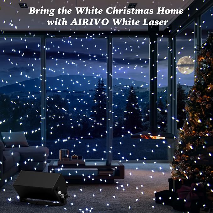 AIRIVO Outdoor Laser Lights Projector, White Laser Fairy Lights Projector, Christmas Snowflake Projector 3 Lighting Modes with Remote Control,Holiday Halloween Decor for Home,Garden, Trees,White Laser