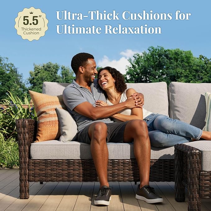 MIXPATIO 4-Piece Wicker Patio Furniture Set with Swivel Chairs, High Back Outdoor Sofa with 5.5-inch Thick Cushion, All-Weather Wicker Patio Conversation Set for Deck Yard Pool, Grey