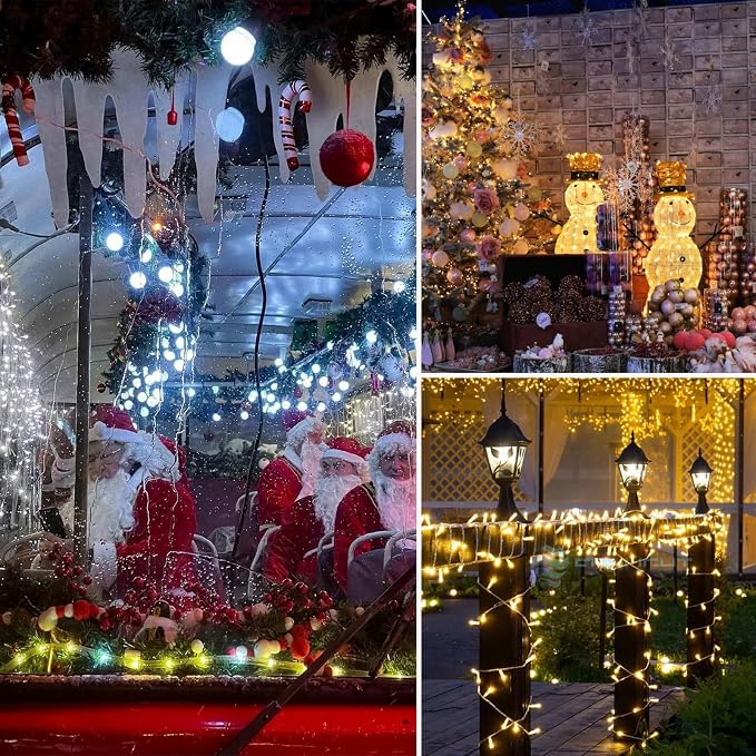 Warm White to Cool White Color Changing 300 LED 115FT Christmas String Lights for Outdoor&Indoor, 8 Modes Christmas Decorations Clear Wire Fairy Waterproof Lights with Memory Function & Remote & Timer