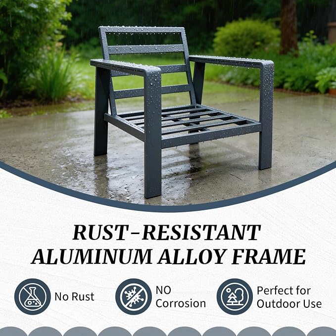 Modern All Weather Aluminum Patio Conversation Set,4 Pieces Oversized Metal Sectional Sofa Couch with Cushions and Coffee Table,Outdoor Furniture for Backyard,Porch,Garden, Balcony,Deck Grey