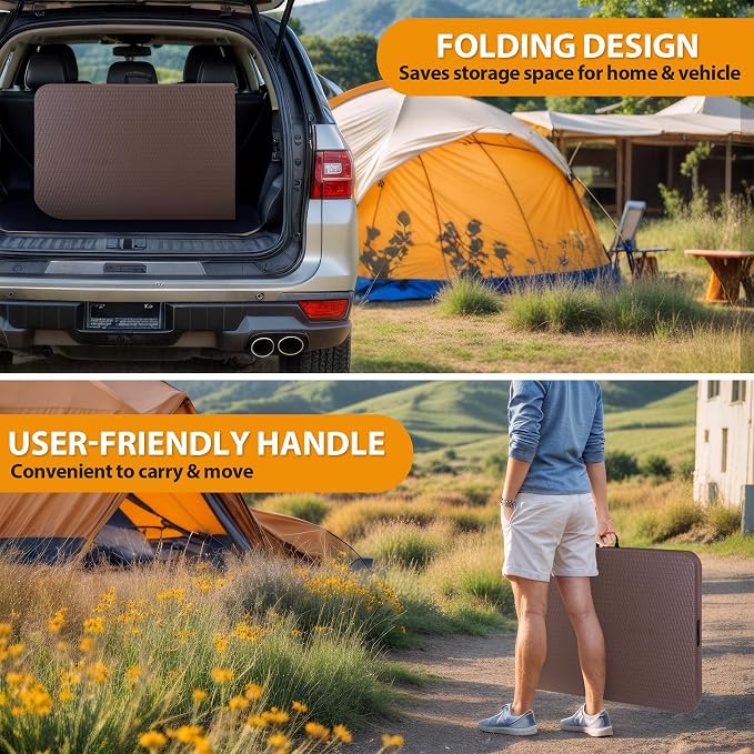 ZenStyle Indoor Outdoor Heavy Duty Plastic Folding Table Portable Picnic Table Fold-in-Half Utility Table w/Handle and Steel Legs for Camping, Dining, Party (Brown, 6ft)