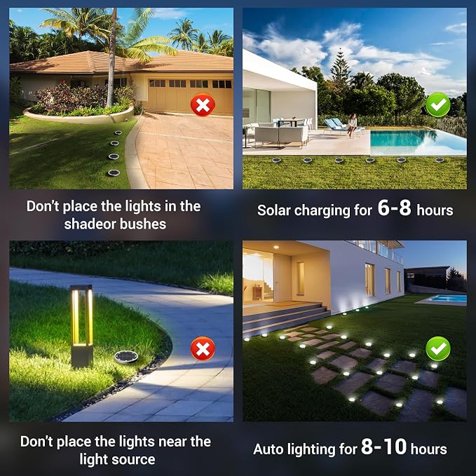 Solar Lights Outdoor Waterproof, 12 Pack Solar Lights for Outside, Anti-Rust, Solar Garden Lights Landscape Lighting for Pathway Yard Lawn Walkway Driveway, Cool White