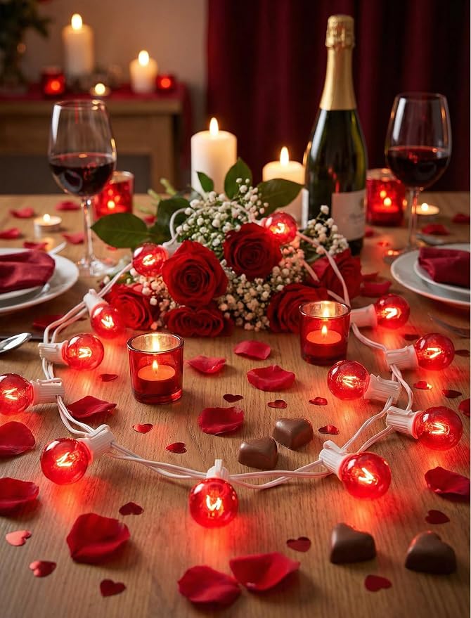 G40 Valentine’s Day Red Globe String Lights, 25Ft Outdoor Valentines Day Decorations Lights with 27 Incandescent Red Bulbs, Hanging Christmas Lights Waterproof for Patio Wedding Party Garden Balcony