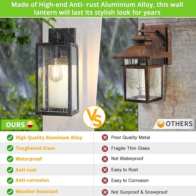 MAXvolador Outdoor Wall Light Fixtures, Exterior Waterproof Wall Lanterns | Extra Large Black Porch Wall Light, Anti-Rust, E26 Socket, Clear Glass Outside Wall Mount Sconce, Front Door Lighting, 2 Pack