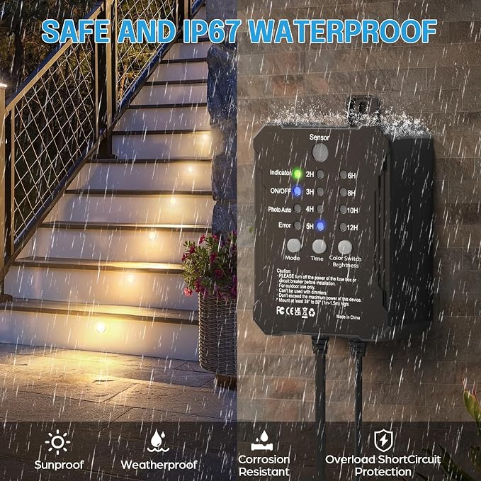 HIBOITEC Low Voltage Deck Lights Recessed Kit 3CCT 2700K-5000K with Transformer Dimmable Timer and Photocell Sensor Outdoor LED Deck Lighting IP67 Waterproof for Stair Step Yard 10 Packs
