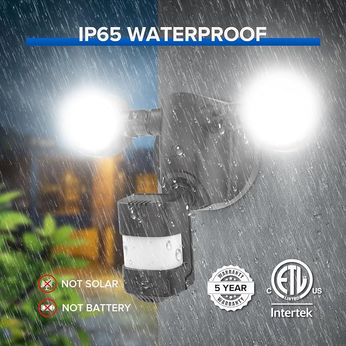 SANSI 25W 3000LM Motion Sensor Outdoor Security Lights | 5000K Daylight, Dusk to Dawn, 320° Angle Eave Mount Super Bright for Yard, IP65 Waterproof, 4 Modes, ETL Listed, Black