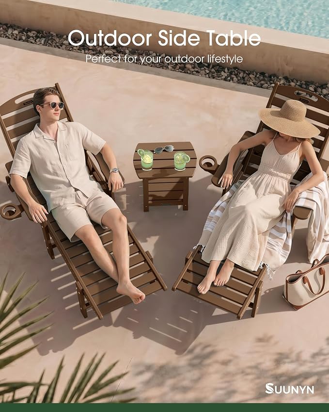 Outdoor Side Table, 2-Tier HDPE Small Outdoor Table, Adirondack Side Tables, Outside End Tables for Patio, Porch, Deck, Pool, Weather Resistant (Brown)