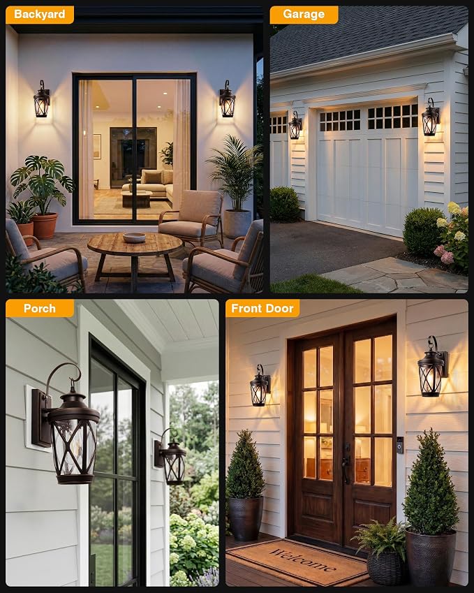 VIANIS Porch Lights Outdoor, Outdoor Wall Light with Dusk to Dawn Sensor, Bronze Gold Trim Exterior Lighting Fixtures with 100% Aluminium, Exterior Wall Sconce with E26 Base, Coach Lights for Garage