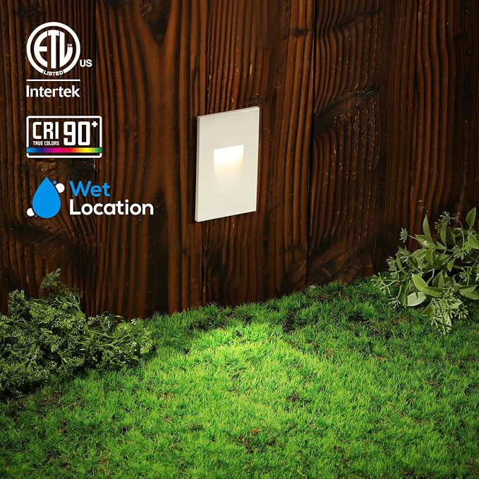 LEONLITE 12-Pack 5CCT 120V LED Step Lights, Vertical, White | 150LM, 5%-100% Dimmable, CRI90, ETL, Indoor Outdoor Stair Lights, Wet Location, 2700K/3000K/3500K/4000K/5000K, Aluminum