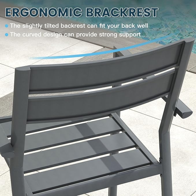VICLLAX Patio 5 Pieces Outdoor Dining Set for 4, Wrought Iron Metal Outdoor Table and Chairs Set, 38" Square Table with Umbrella Hole and 4 Stackable Chairs for Lawn, Garden, Porch, Dark Grey/Grey
