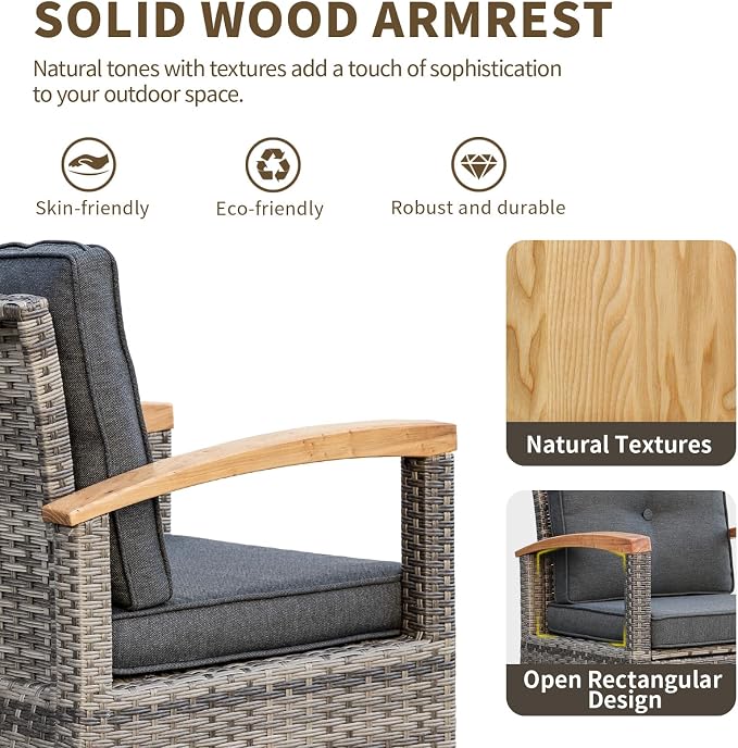 MEISSALIVVE 11 Piece Outdoor Patio Furniture Set, Half-Moon Curved Sectional Set with Wood Armrests, Patio Conversation Set for Porch,Deck,Balcony (Grey)