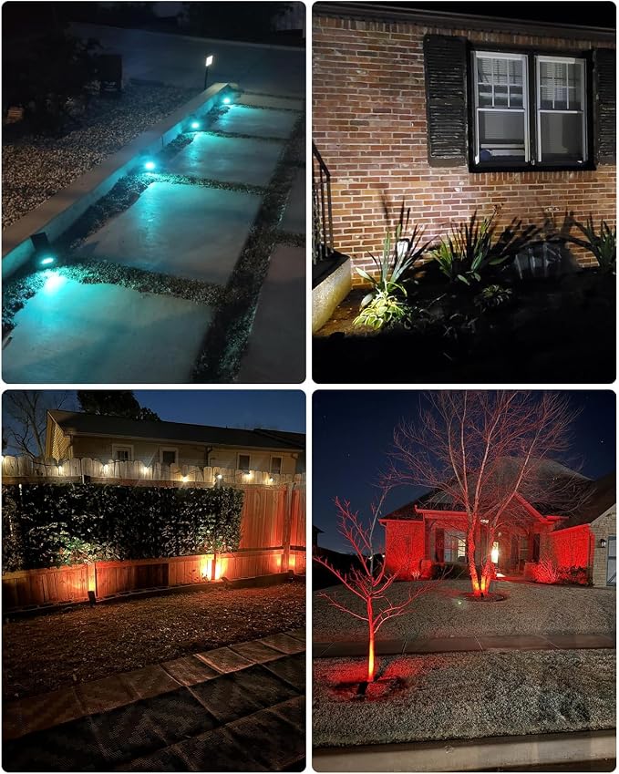 RGB Christmas Solar Spot Lights Outdoor, 12 RGB Color Modes Landscape Light Waterproof IP67 with Remote Control, 2-in-1 Color Changing RGB/Cool/Warm White for Yard Garden Christmas 4 Pack