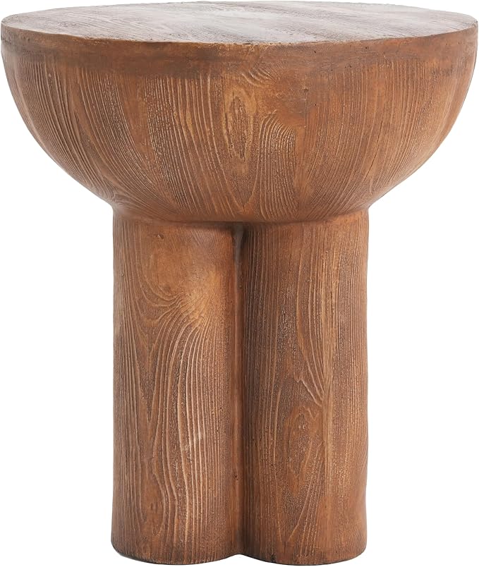 Christopher Knight Home Nataly 18.25" H Small Outdoor Side Table, Mushroom-Like Carved Garden Stool, Lightweight Concrete End Table, Patio Decorative Home Stool for Balcony Poolside Backyard, Brown