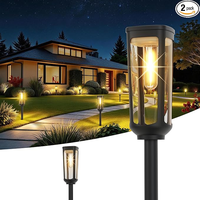 JEJOT Solar Pathway Lights Outdoor Waterproof, 2 Pack Solar Walkway Lights | Solar Light outdoor for Lawn Yard Garden Patio Driveway Decor Landscape, Warm White