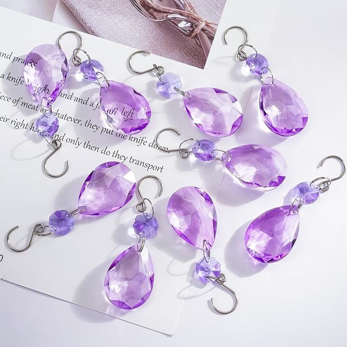 10 Pcs Purple Crystal Bauhinia Suncatcher Prisms Chandelier Window Decor | Purple Crystal Bauhinia Prisms Suncatcher Pendants 3 Inch Chandelier Beads Hanging Sun Catcher for DIY Window Wedding Decor