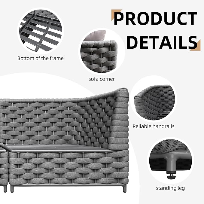 TWT 4 Piece Patio Furniture Set, All Weather Outdoor Sectional Sofa with Coffee Table, Modular Conversation Couch Set, Weather Resistant for Backyard, Porch, Garden, Poolside, Balcony, Dark Grey