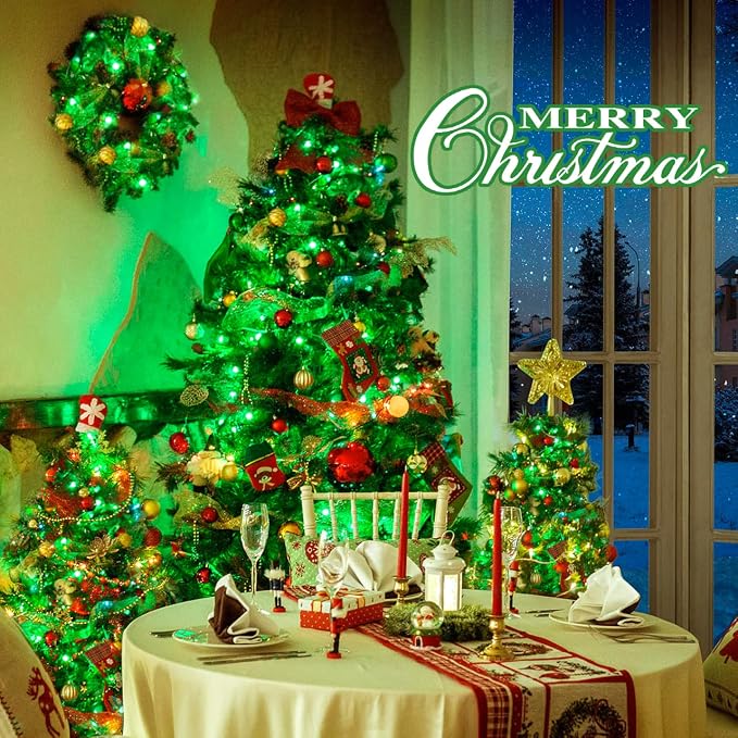 JMEXSUSS 8 Modes 163 FT 500 LED Green Christmas Lights Indoor Outdoor | Green String Lights Plug-in Clear Wire, Remote Control Christmas Tree Lights for Xmas Tree Party Halloween